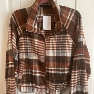 NWT Brown plaid cropped utility jacket